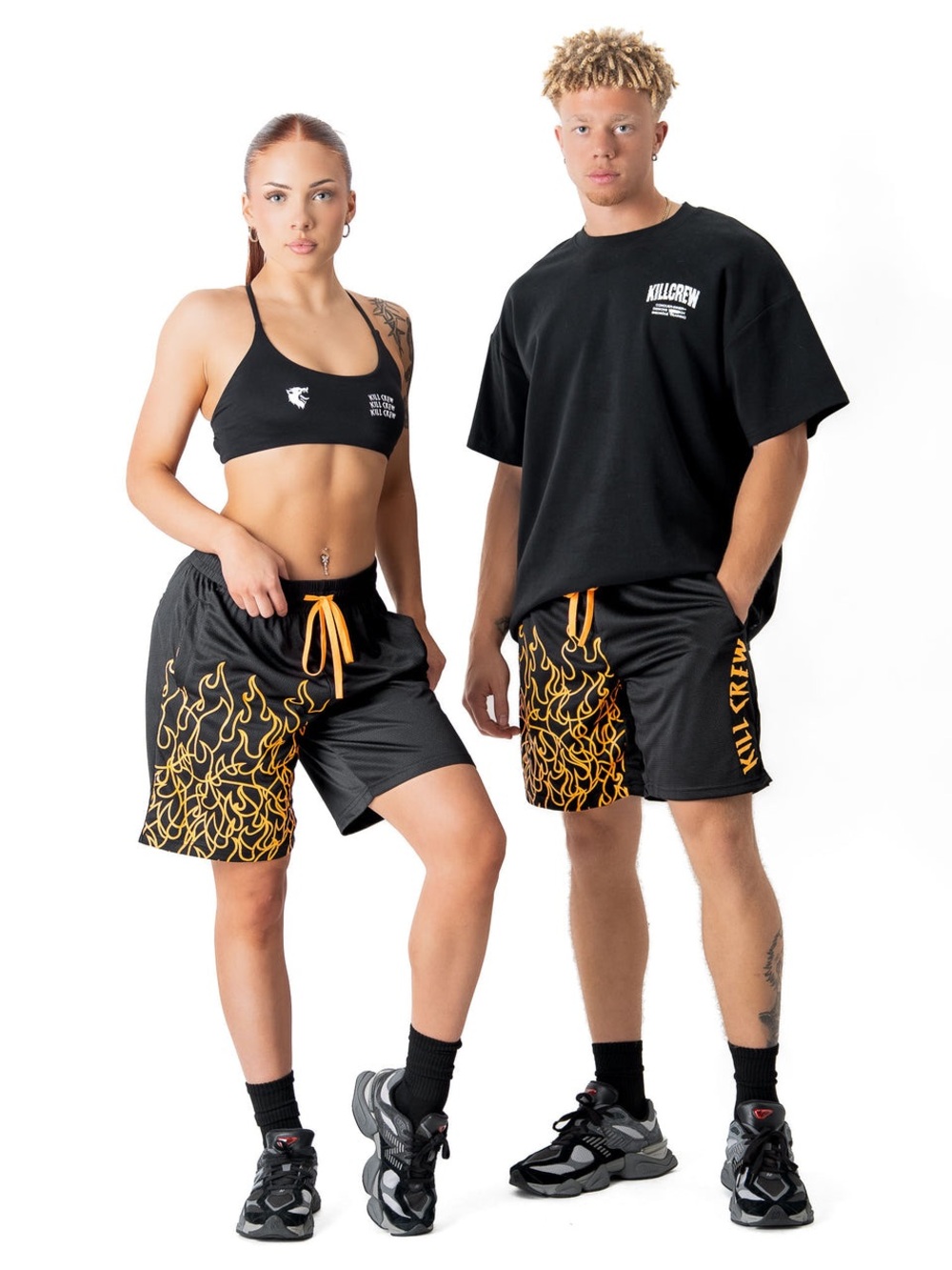 Kill Crew Black Athletic Shorts with Orange Flame Graphics